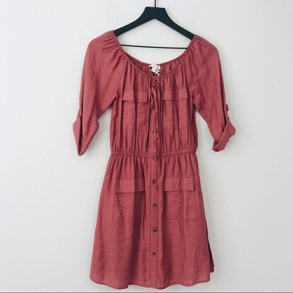 New! Blu Pepper Utility Cargo Buttoned Down Shirt Dress - Picture 1 of 13